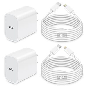 iPhone Charger 10 FT [Apple MFi Certified] 2Pack iPhone 13 14 Charger Fast Charging with USB C to Lightning Cable,20W PD USB C Charger Block Long iPhone Charger Compatible with iPhone 14/13/12/11,iPad