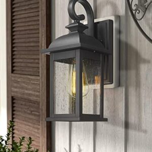 FEMILA Exterior Wall Sconce,2 Packs Outdoor Waterproof Wall Lights Fixture,E26 Socket Wall Lantern for Porch,Anti-Rust Matte Black Finish with Seeded Glass Lampshade,4FD54B-2PK BK