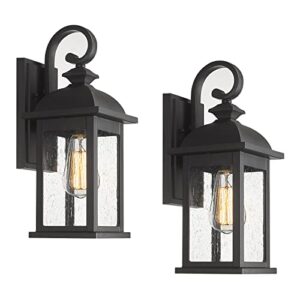 femila exterior wall sconce,2 packs outdoor waterproof wall lights fixture,e26 socket wall lantern for porch,anti-rust matte black finish with seeded glass lampshade,4fd54b-2pk bk