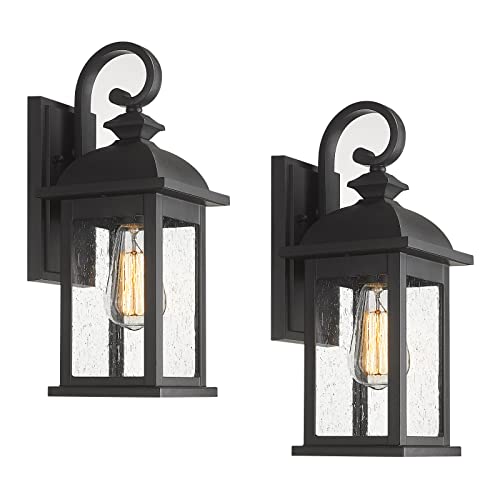 FEMILA Exterior Wall Sconce,2 Packs Outdoor Waterproof Wall Lights Fixture,E26 Socket Wall Lantern for Porch,Anti-Rust Matte Black Finish with Seeded Glass Lampshade,4FD54B-2PK BK