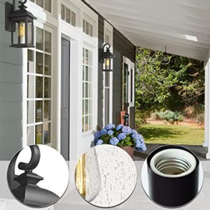 FEMILA Exterior Wall Sconce,2 Packs Outdoor Waterproof Wall Lights Fixture,E26 Socket Wall Lantern for Porch,Anti-Rust Matte Black Finish with Seeded Glass Lampshade,4FD54B-2PK BK