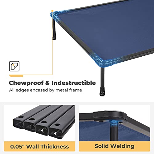 Veehoo Large Elevated Dog Bed – Chewproof Cooling Raised Dog Cots Beds, Outdoor Metal Frame Pet Training Platform with Skid-Resistant Feet, Breathable Textilene Mesh, 49 x 33 x 9 inch, Blue