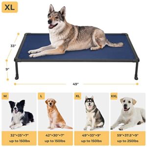 Veehoo Large Elevated Dog Bed – Chewproof Cooling Raised Dog Cots Beds, Outdoor Metal Frame Pet Training Platform with Skid-Resistant Feet, Breathable Textilene Mesh, 49 x 33 x 9 inch, Blue