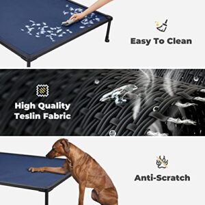 Veehoo Large Elevated Dog Bed – Chewproof Cooling Raised Dog Cots Beds, Outdoor Metal Frame Pet Training Platform with Skid-Resistant Feet, Breathable Textilene Mesh, 49 x 33 x 9 inch, Blue