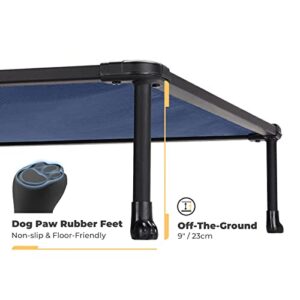 Veehoo Large Elevated Dog Bed – Chewproof Cooling Raised Dog Cots Beds, Outdoor Metal Frame Pet Training Platform with Skid-Resistant Feet, Breathable Textilene Mesh, 49 x 33 x 9 inch, Blue