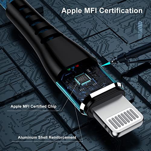 Essri Apple MFi Certified 3 Pack iPhone Charger 6ft, Long Lightning Cable Strong Nylon Braided Charging Cable 6 Foot, Fast iPhone USB Cord for Apple iPhone 14/13/12/11/X/XS/XR/8/iPad Mini Air（Blue）