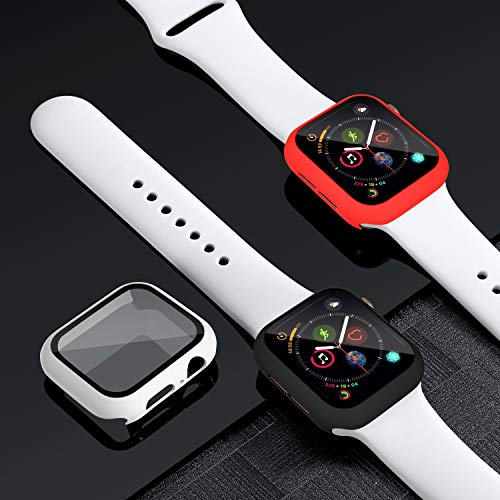 Charlam Compatible with Apple Watch Case 44mm iWatch SE Series 6 5 4 with Screen Protector, Slim Guard Thin Bumper Full Coverage Hard Cover Defense Edge for Women Men, Black White Red, 3 Pack