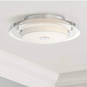 Possini Euro Design Clarival Modern Ceiling Light Flush-Mount Fixture 12 1/2" Wide Sleek Chrome Dimmable LED Clear Ring White Acrylic Diffuser for Bedroom Kitchen Living Room Hallway Dining House