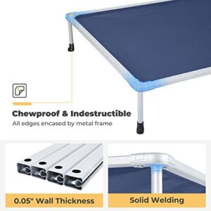 Veehoo Large Elevated Dog Bed – Chewproof Cooling Raised Dog Cots Beds, Outdoor Metal Frame Pet Training Platform with Skid-Resistant Feet, Breathable Textilene Mesh, 49 x 33 x 9 inch, Blue