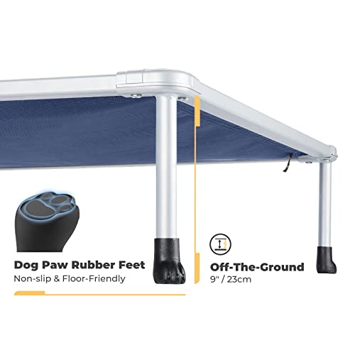 Veehoo Large Elevated Dog Bed – Chewproof Cooling Raised Dog Cots Beds, Outdoor Metal Frame Pet Training Platform with Skid-Resistant Feet, Breathable Textilene Mesh, 49 x 33 x 9 inch, Blue