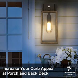 Lintem Porch Lights with GFCI Outlet, Industrial Outdoor Wall Mount Light Fixture Exterior with Rustic Wood Finish Dusk to Dawn Waterproof Wall Lantern for House Garage Doorway, Bulb Not Included