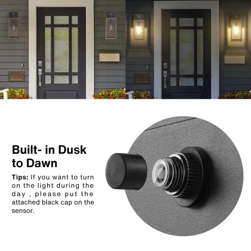 Lintem Porch Lights with GFCI Outlet, Industrial Outdoor Wall Mount Light Fixture Exterior with Rustic Wood Finish Dusk to Dawn Waterproof Wall Lantern for House Garage Doorway, Bulb Not Included