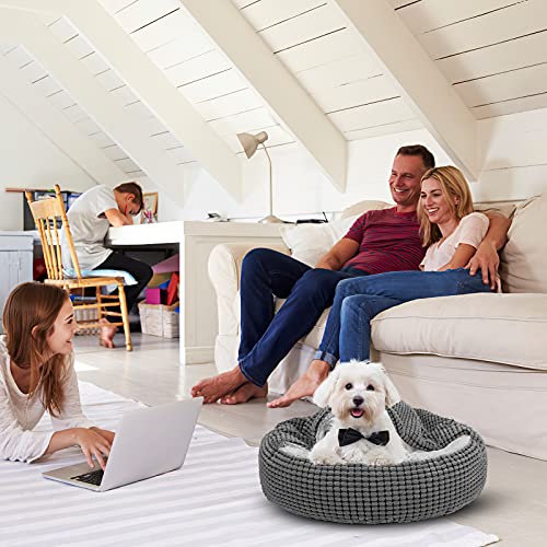 Siwa Mary Small Dog Bed with Attached Blanket, Cozy Donut Cuddler Anti-Anxiety Hooded Pet Beds Calming Cave Bed. Orthopedic Round Puppy Beds for Small Dogs or Cats Washable, Anti-Slip Bottom, 23inch