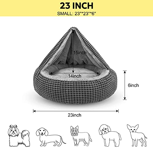 Siwa Mary Small Dog Bed with Attached Blanket, Cozy Donut Cuddler Anti-Anxiety Hooded Pet Beds Calming Cave Bed. Orthopedic Round Puppy Beds for Small Dogs or Cats Washable, Anti-Slip Bottom, 23inch