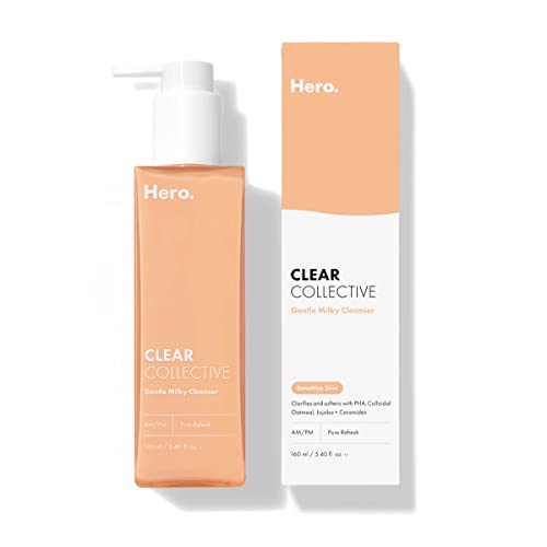 Clear Collective Gentle Milky Cleanser from Hero Cosmetics - Gentle Pore-Clarifying Cleanser for Sensitive, Blemish-Prone Skin with PHA, Colloidal Oatmeal, and Jojoba + Ceramides - Dermatologist Tested and Vegan-Friendly (5.4 fl oz)