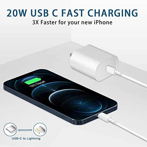 iPhone Charger Fast Charging, 【Apple MFi Certified】 2-Pack 20W USB C Fast Charger with 6FT Fast Charging SCSI Cable for iPhone 14/13/12/11/Xs/8, iPad, AirPods Pro and More