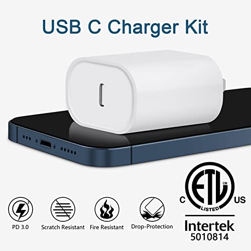 iPhone Charger Fast Charging, 【Apple MFi Certified】 2-Pack 20W USB C Fast Charger with 6FT Fast Charging SCSI Cable for iPhone 14/13/12/11/Xs/8, iPad, AirPods Pro and More