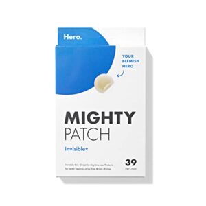 mighty patch invisible+ from hero cosmetics – daytime hydrocolloid acne pimple patches for covering zits and blemishes, ultra thin spot stickers for face and skin, vegan-friendly and not tested on animals (39 count)