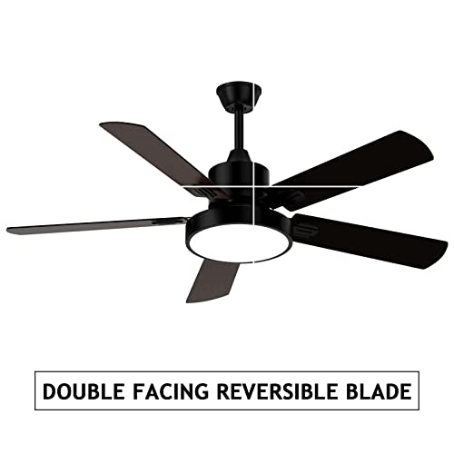 CLUGOJ Ceiling Fan with Light, Outdoor Black Ceiling Fan with Remote, 52-inch Black Ceiling Fan with 5 Reversible Walnut/Black Blades for Patio Farmhouse Bedroom, Matte Black