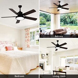 CLUGOJ Ceiling Fan with Light, Outdoor Black Ceiling Fan with Remote, 52-inch Black Ceiling Fan with 5 Reversible Walnut/Black Blades for Patio Farmhouse Bedroom, Matte Black