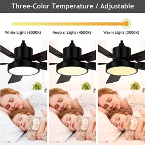 CLUGOJ Ceiling Fan with Light, Outdoor Black Ceiling Fan with Remote, 52-inch Black Ceiling Fan with 5 Reversible Walnut/Black Blades for Patio Farmhouse Bedroom, Matte Black