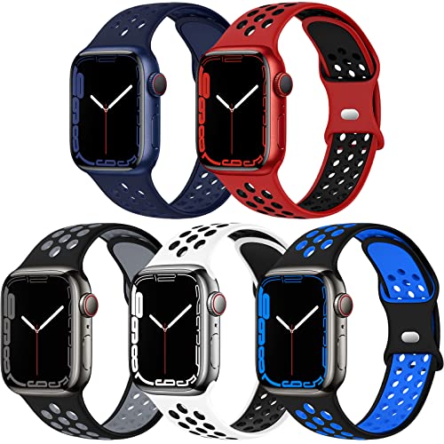 EOMTAM 5 Pack Sport Bands Compatible for Apple Watch 49mm 45mm 44mm 42mm 41mm 40mm 38mm Men Women, Breathable Silicone Soft Replacement Strap Wristband for iWatch Series Ultra 8 SE 7 6 5 4 3 (45MM,C1)