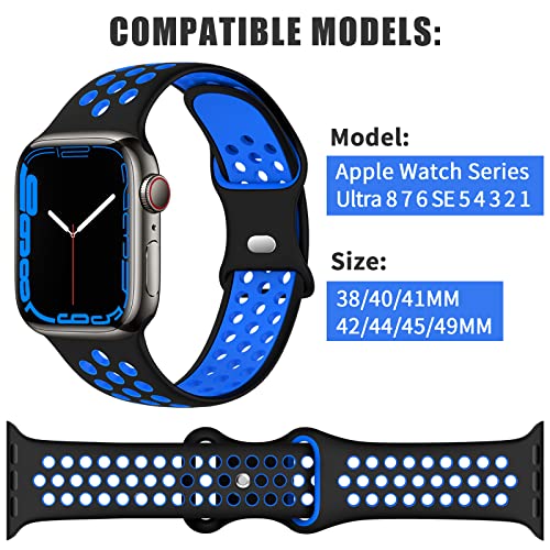 EOMTAM 5 Pack Sport Bands Compatible for Apple Watch 49mm 45mm 44mm 42mm 41mm 40mm 38mm Men Women, Breathable Silicone Soft Replacement Strap Wristband for iWatch Series Ultra 8 SE 7 6 5 4 3 (45MM,C1)