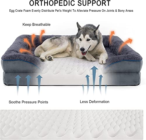 Bnonya Dog Bed, Dog Bed for Medium, Large Dogs, Bolster Pet Bed Couch with Removable Washable Cover, Egg Foam and Nonskid Bottom