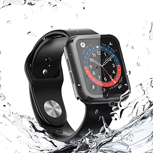 Misxi 2 Pack Waterproof Black Hard Case with Tempered Glass Compatible with Apple Watch Series 6 SE Series 5 Series 4 40mm, Ultra-Thin Durable Protective Cover for iWatch Screen Protector