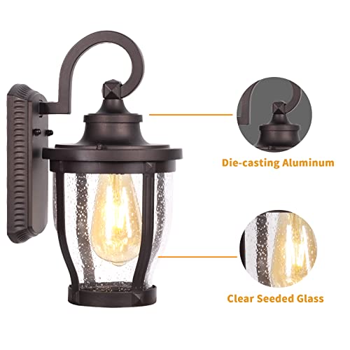 Miyole 12.5” Exterior Wall Light, Outdoor Wall Sconce Fixtures, Oil Rubbed Bronze Porch Light, Anti-Rust Wall Mount Lighting with Clear Seeded Glass for Exterior Porch Patio House Garage Farmhouse