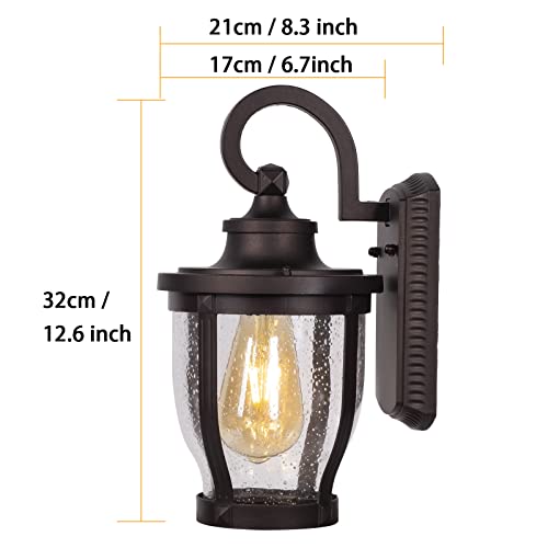 Miyole 12.5” Exterior Wall Light, Outdoor Wall Sconce Fixtures, Oil Rubbed Bronze Porch Light, Anti-Rust Wall Mount Lighting with Clear Seeded Glass for Exterior Porch Patio House Garage Farmhouse