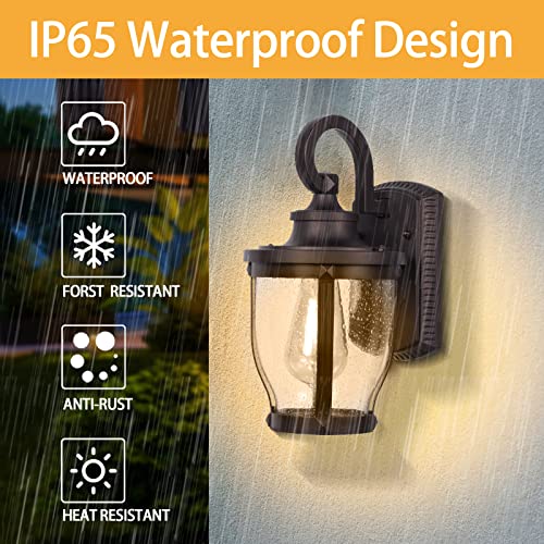 Miyole 12.5” Exterior Wall Light, Outdoor Wall Sconce Fixtures, Oil Rubbed Bronze Porch Light, Anti-Rust Wall Mount Lighting with Clear Seeded Glass for Exterior Porch Patio House Garage Farmhouse