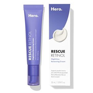 hero cosmetics rescue retinol nighttime renewing cream – helps with the look of uneven texture and post-blemish marks – gentle, non-drying formula, introduction retinol – safe for sensitive skin (30 ml)