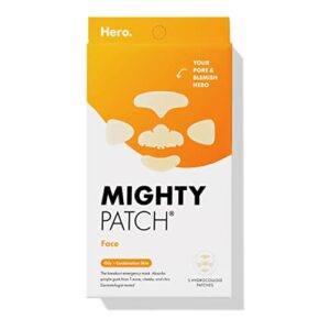 mighty patch face from hero cosmetics – xl hydrocolloid face mask for acne, 5 large pimple patches for zit breakouts on nose, chin, forehead & cheeks – vegan-friendly, not tested on animals (1 count)