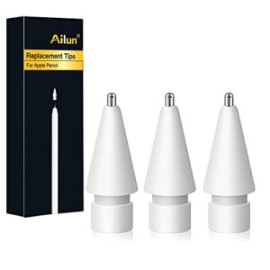 ailun 3 pack apple pencil tips replacement,compatible with apple pencil 1st gen and 2nd gen,penlike metal nib wear-resistant pen needle stylus tip,precise control white [3 pack]