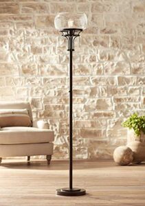 franklin iron works luz modern industrial edison bulb floor lamp torchiere 72.5″ tall oil rubbed bronze clear glass standing bright lighting for living room reading house bedroom home office