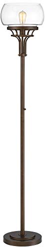 Franklin Iron Works Luz Modern Industrial Edison Bulb Floor Lamp Torchiere 72.5" Tall Oil Rubbed Bronze Clear Glass Standing Bright Lighting for Living Room Reading House Bedroom Home Office