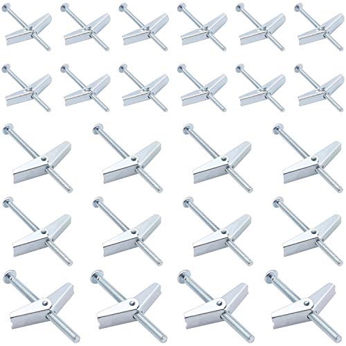 HELIFOUNER 24 Pieces Toggle Bolt and Wing Nut for Hanging Heavy Items on Drywall - 1/8 Inch, 3/16Inch, 1/4Inch