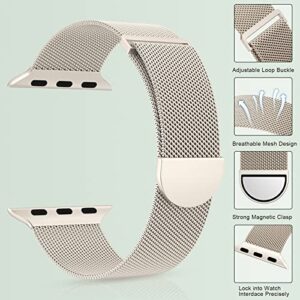 Marge Plus for Apple Watch Band Series Ultra 8 7 6 5 4 3 2 1 SE 38mm 40mm 41mm 42mm 44mm 45mm 49mm Women and Men, Stainless Steel Mesh Loop Magnetic Clasp Replacement for iWatch Bands (41mm/40mm/38mm, A--Starlight).