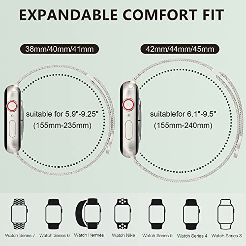 Marge Plus for Apple Watch Band Series Ultra 8 7 6 5 4 3 2 1 SE 38mm 40mm 41mm 42mm 44mm 45mm 49mm Women and Men, Stainless Steel Mesh Loop Magnetic Clasp Replacement for iWatch Bands (41mm/40mm/38mm, A--Starlight).