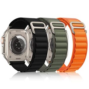 [3 pack] alpine loop compatible with apple watch band 49mm 45mm 44mm 42mm 41mm 40mm 38mm, sport nylon solo loop rugged strap with titanium g‑hook for iwatch utral/se series 8 7 6 5 4 3 2 1