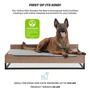 Wooden Dog Bed and Dog Couch with Water-Resistant Mattress, Large to Extra Large Elevated Pet Bed with Calming mattress, Greenguard Gold Certified, Dog Beds & Furniture, Milo - TailZzz