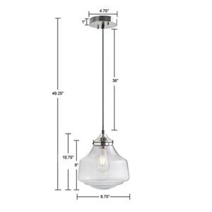 Hampton Hill Elm Glass Pendant Light Fixtures for Kitchen Island, Adjustable Farmhouse Bell-Shaped Hanging Ceiling Light with Lamp Shade, Wire Mount, Dining, Foyer, Bedroom Home Decor - Smoke Grey