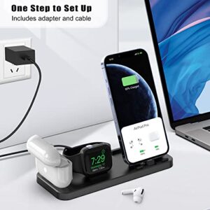 3 in 1 Charging Station for Multiple Devices Apple Portable Charging Stand for Apple Watch iPhone and AirPods Build-in Charger Charging Dock Holder for iPhone with Adapter and Cable (Black)