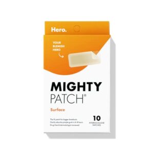 mighty patch surface from hero cosmetics – hydrocolloid spot patch for body, cheek, forehead, and chin, vegan-friendly and not tested on animals (10 count)