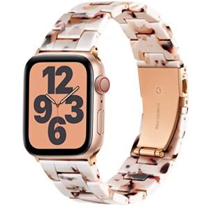 geak compatible with resin apple watch bands 40mm 38mm 41mm for women men, stylish resin bracelet with stainless steel buckle for iwatch bands 38mm womens series 8/7/6/5/4/3/2/1/se/ultra nougat white