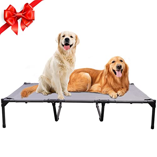 YUNYUDashing Elevated Dog Bed, Portable Raised Dog Bed for Indoor & Outdoor Use, Dog Cot Easy to Install and Clean Non-Slip Rubber Feet, Breathable Mesh, Suitable for Small to Large Dogs, Grey