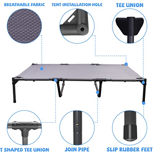 YUNYUDashing Elevated Dog Bed, Portable Raised Dog Bed for Indoor & Outdoor Use, Dog Cot Easy to Install and Clean Non-Slip Rubber Feet, Breathable Mesh, Suitable for Small to Large Dogs, Grey