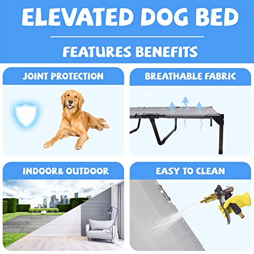 YUNYUDashing Elevated Dog Bed, Portable Raised Dog Bed for Indoor & Outdoor Use, Dog Cot Easy to Install and Clean Non-Slip Rubber Feet, Breathable Mesh, Suitable for Small to Large Dogs, Grey