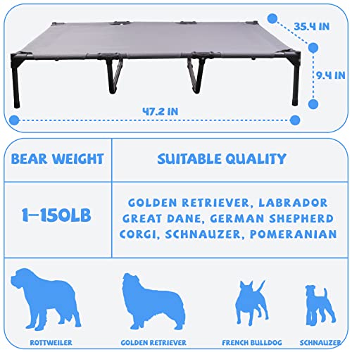 YUNYUDashing Elevated Dog Bed, Portable Raised Dog Bed for Indoor & Outdoor Use, Dog Cot Easy to Install and Clean Non-Slip Rubber Feet, Breathable Mesh, Suitable for Small to Large Dogs, Grey